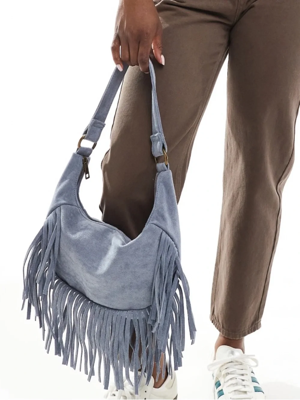 Cotton On Dahlia fringe micro underarm bag in steel blue